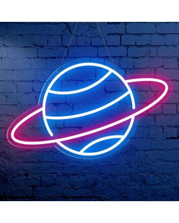 Brighten Your Bedroom, Playroom, or Theme Party Ambiance with the Whimsical Planet Cute Space Neon Sign.