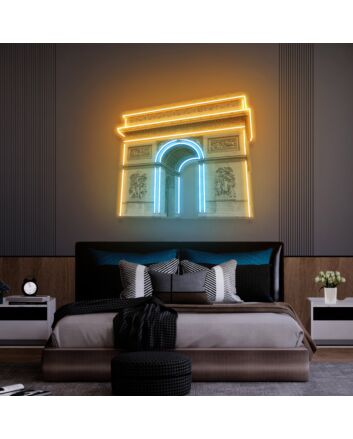 Add a Parisian Charm to Your Space: Ideal for Home Decor, Bars, and Romantic Weddings with Arc De Triomphe Led Uv Neon Sign For Modern Living Room Wall Art.