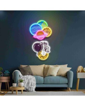 Enhance Your Space: Balloon Astronaut Wall Decor Led UV Neon Light for Home, Office, Store, Bar, and Celebratory Events