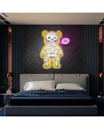 Brighten Up Your Bar, Office, or Game Room with the Unique Skeleton Bear Custom Led Uv Neon Sign Wall Decor.
