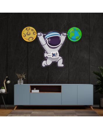 Brighten Your Space: Weightlifting Astronaut LED UV Neon Sign for Unique Living Room Wall Decor, Ideal for Gyms, Offices, and Themed Parties.