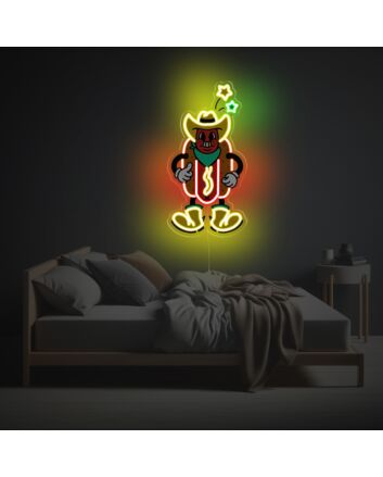 Light Up Your Space: Hot Dog Guy LED Neon Acrylic Artwork Perfect for Bars, Restaurants, and Unique Home Decor.