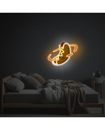 Brighten Your Bar, Diner, or Kitchen with Hot Dog Planet LED Neon Acrylic Artwork, Perfect for Foodies and Fun Ambiences.