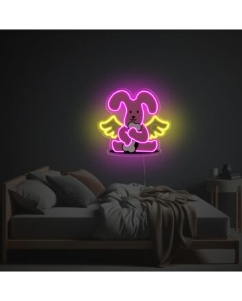 Brighten Up Your Space: Pinky Dog With Yellow Wing LED Neon Acrylic Artwork Perfect for Bars, Weddings, and Playful Home Decor