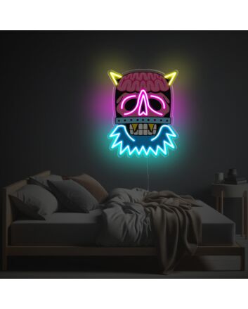 Elevate Your Home, Bar, or Halloween Bash with Skull Head With Blue Beard LED Neon Acrylic Artwork.