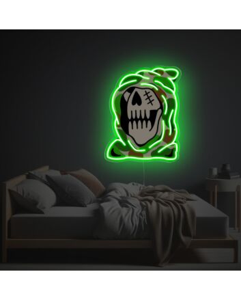 Elevate Your Space: Skull Man With Camouflage Suit LED Neon Acrylic Artwork - Perfect for Bars, Gaming Rooms, and Trendy Home Decor