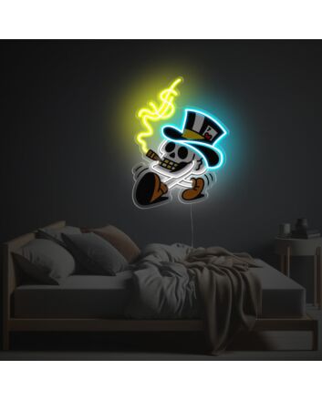 Elevate Your Home, Bar or Party Ambiance with Smocking Skull Gentleman LED Neon Acrylic Artwork.