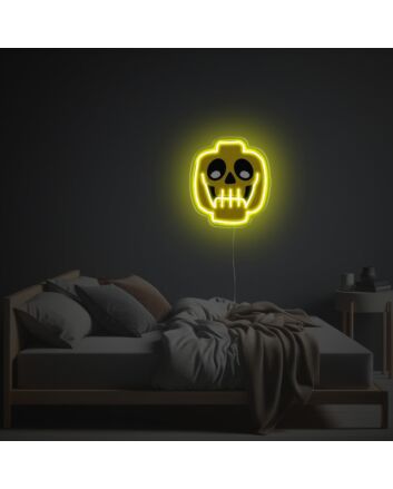 Brighten Up Your Space: Yellow Skullful Lego Man Head LED Neon Acrylic Artwork – Perfect for Home Decor, Bars, and Themed Parties