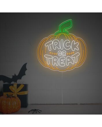 Brighten Your Halloween Festivities - Ideal for Home, Storefronts, and Parties: Halloween Pumpkin With Trick Or Treat Quote LED Neon Sign.