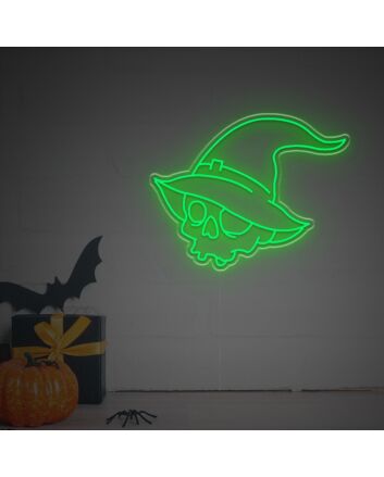 Add a Spooky Glow to Your Halloween Celebrations and Themed Parties with the Halloween Skull Head With Magic Hat LED Neon Sign.