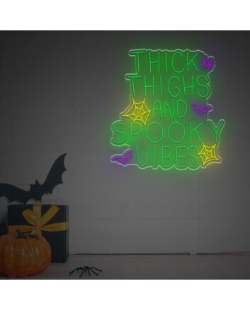 Enhance Your Halloween Bash and Bedroom Aesthetics with the Thick Thighs And Spooky Vibes LED Neon Sign.