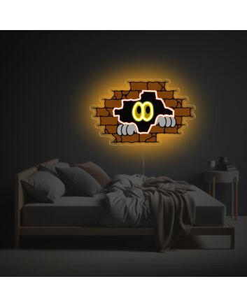 Transform Your Space: Guy Peeking Behind Wall LED Neon Acrylic Artwork Perfect for Home Decor, Creative Offices, or Trendy Bars.