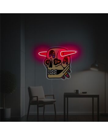 Add a Spooky Touch to Halloween, Home Bar, or Game Room with Skull Head With Red Sticks LED Neon Acrylic Artwork.