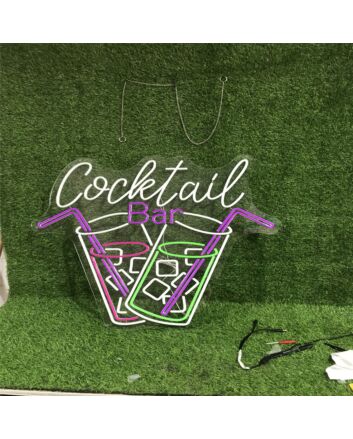 Elevate your space from home bars to wedding receptions with the Cocktail Bar With Two Drinks Custom LED Neon Sign.