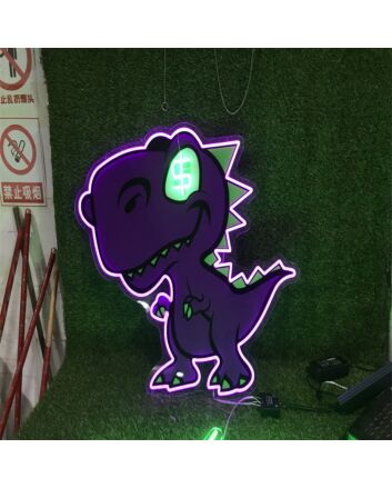 Bring Prehistoric Charm to Your Kids&#039; Room, Play Area, or Birthday Bash with the Purple Dinosaur UV Print LED Neon Sign.