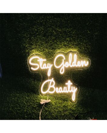 Brighten Up Your Bar, Wedding, or Office Space with Stay Golden Beauty Yellow Custom LED Neon Sign - The Perfect Accent for Any Setting.