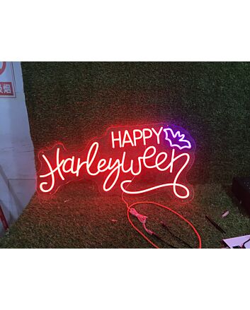 Enhance Your Celebrations: Happy Harleyween Custom LED Neon Sign for Home, Bar, and Halloween Parties Decor.
