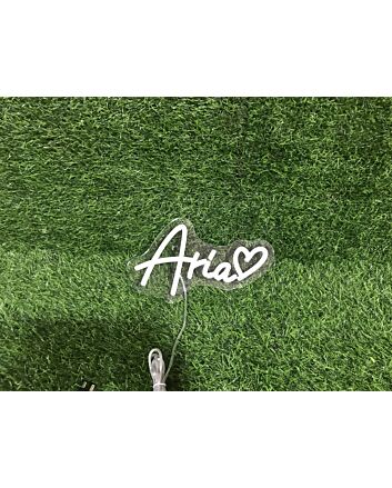 Brighten Your Special Moments: Aria With Heart White LED Neon Sign for Weddings, Bars, and Home Decor.