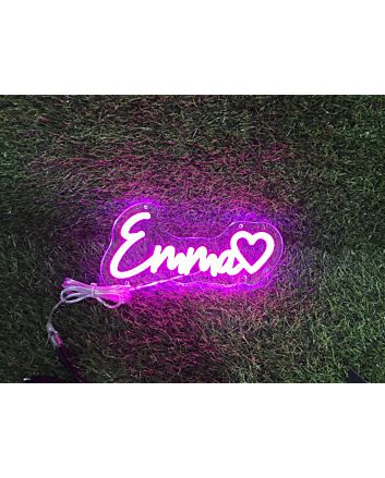 Brighten Up Your Spaces: Emma With Heart Pink LED Neon Sign Perfect for Weddings, Bars, and Cozy Home Decor.