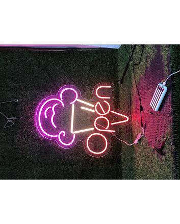 Brighten Your Storefront or Themed Party: Open With Ice Cream LED Neon Sign Perfect for Food Establishments and Celebrations
