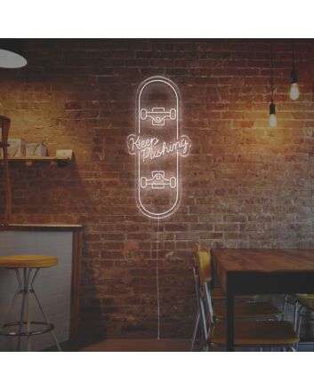 Brighten Up Your Bedroom, Skate Shop, or Next Event with "Keep Pushing With Skateboard LED Neon Sign