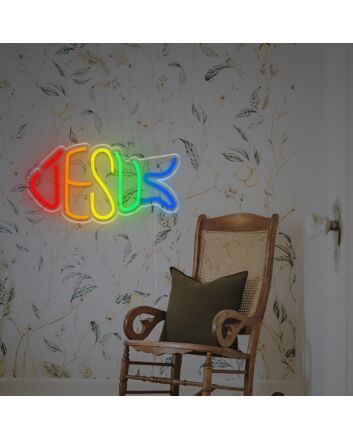 Brighten Your Spiritual Corner or Church Gathering with the Jesus In Fish Shape LED Neon Sign