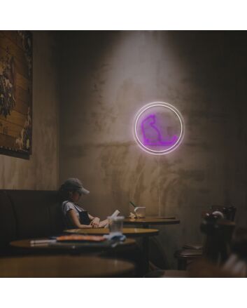 Brighten Your Space: Kitty Outline With Circle LED Neon Sign for Home Decor, Office Ambiance, and Festive Celebrations