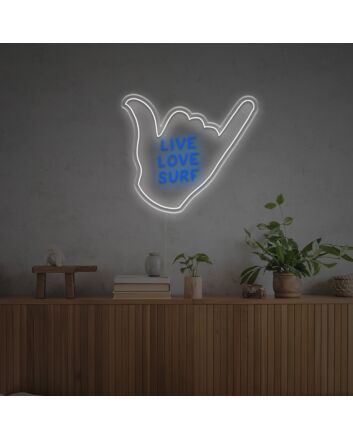 Elevate Your Home, Beach House, or Surf Shop Ambiance with Live Love Surf With Six Gesture LED Neon Sign.