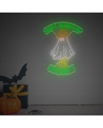 Light Up Your Halloween Festivities and Theme Parties with the Boot Scootin Spooky LED Neon Sign for Home, Bar, and Event Decorations.
