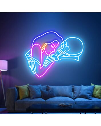 Bring Romance to the Macabre - Affectionate Girl Loves Skull Neon Sign, Perfect for Bars, Gothic Weddings, and Edgy Home Décor.