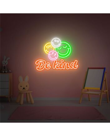 Brighten Up Any Space: Be Kind Neon Wall Art Smiley Face Neon Sign - Perfect for Home Decor, Offices, Bars, and Wedding Celebrations.