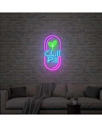 Brighten Up Your Space: Chill Pill Acrylic Artwork Neon Sign for Office, Bar, and Wedding Ambiance