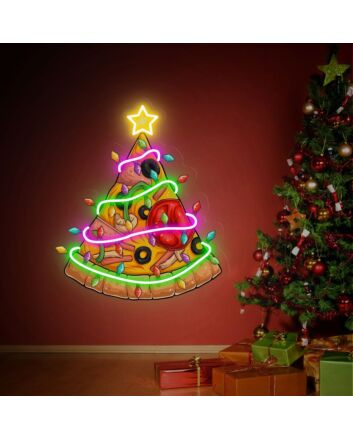Deck Your Halls and Celebrate Festively with the Christmas Pizza Tree Neon Sign, Perfect for Home Decor, Office Parties, and Unique Christmas Gifts!