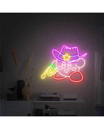 Light Up Your Space in Style: Cowboy Neon Sign Cute Kirby Wall Decor - Perfect for Home, Office, Store, and Themed Events