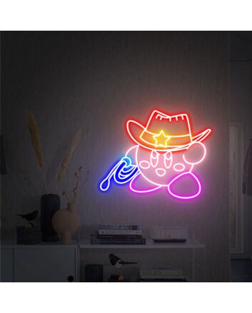 Light Up Your Space in Style: Cowboy Neon Sign Cute Kirby Wall Decor - Perfect for Home, Office, Store, and Themed Events