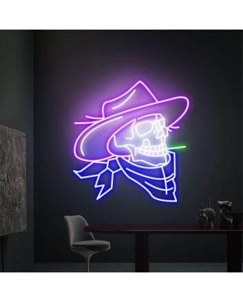 Elevate Your Home, Office, or Bar Ambiance with the Cowboy Skull Neon Light - A Unique Blend of Wild West and Gothic Flair Perfect for Wall Decor.