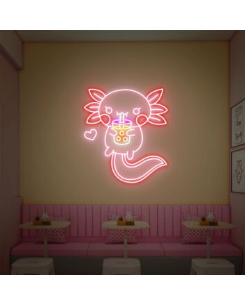 Brighten Up Your Bedroom, Playroom, or Party Ambiance with Cute Axolotl Sleeping Hologram Light Kawaii Wall Decor Art Led Neon Sign.
