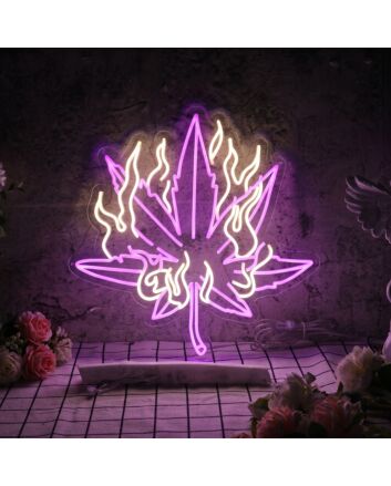 Elevate Your Space: Dope Leaf On Fire Neon Sign, Perfect for Home Decor, Bars, Stores, and Parties - A Unique Stoner Gift Wall Sign.