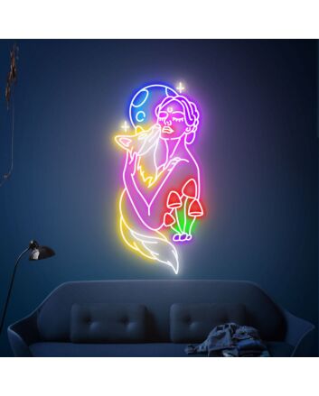Brighten Your Bedroom, Office, and Party Ambiance with the Enchanting Fox In The Arms Of A Beautiful Woman Neon Sign Art.