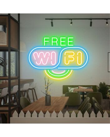 Brighten Up Your Café or Home Office: Free Wifi Neon Sign in Custom Sizes and Colors for a Welcoming Shop Wall or Cozy Study Space Decor.