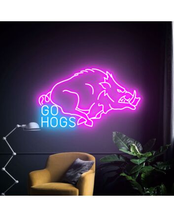 Brighten Your Space: Go Hogs Neon Sign Vintage Led Neon Sign for Boy Room Decor, Perfect for Home Bars, Game Rooms, and Sports Fan Celebrations.