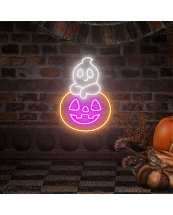Spookify Your Space: Halloween Ghost Pumpkin Neon Sign for Festive Home Decor, Office Charm, or Hauntingly Good Bar Celebrations.