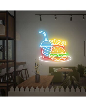 Elevate Your Dining Experience: Hamburger Fries Neon Sign Cola Led Sign, Perfect for Restaurants, Bars, and Home Kitchen Decor