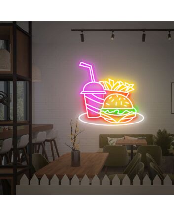 Elevate Your Dining Experience: Hamburger Fries Neon Sign Cola Led Sign, Perfect for Restaurants, Bars, and Home Kitchen Decor