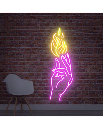 Transform Your Space: "Hand With Fire Neon Sign" - Ideal for Game Rooms, Home Bars, and Eclectic Office Decorations