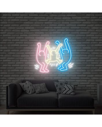 Brighten Up Your Space: Keith Haring Dancing People Neon Sign for Eye-Catching Home Décor, Vibrant Office Appeal, Trendy Store Fronts, and Memorable Wedding or Party Themes.