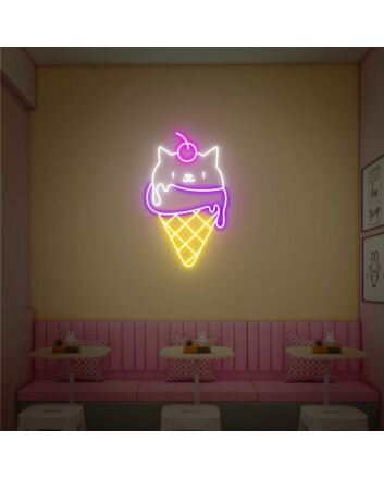 Brighten Up Your Space: Kitten Ice Cream Neon Sign - Perfect for Home Decor, Office, Ice Cream Shops, and Playful Party Settings