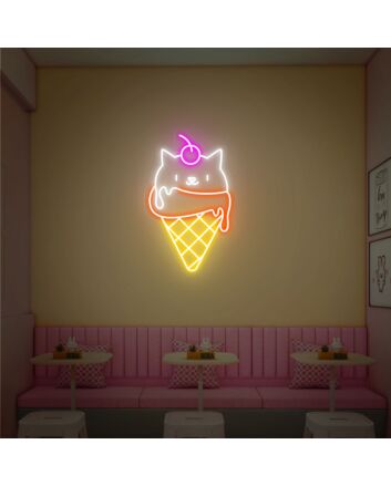 Brighten Up Your Space: Kitten Ice Cream Neon Sign - Perfect for Home Decor, Office, Ice Cream Shops, and Playful Party Settings