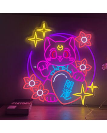 Brighten Up Your Space: Lucky Kitty Cat Neon Sign Maneki Neko LED Sign, Perfect for Bar, Cafe, Home Decor, and Celebratory Events
