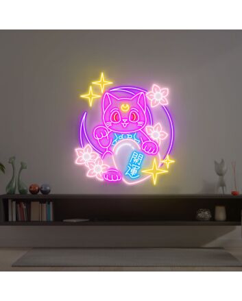 Brighten Up Your Space: Lucky Kitty Cat Neon Sign Maneki Neko LED Sign, Perfect for Bar, Cafe, Home Decor, and Celebratory Events